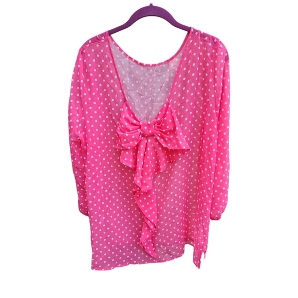 Sweet Pea Top Women Large Polka Dot Sheer Y2K 90s Bow Ruffle Back - Picture 2 of 6